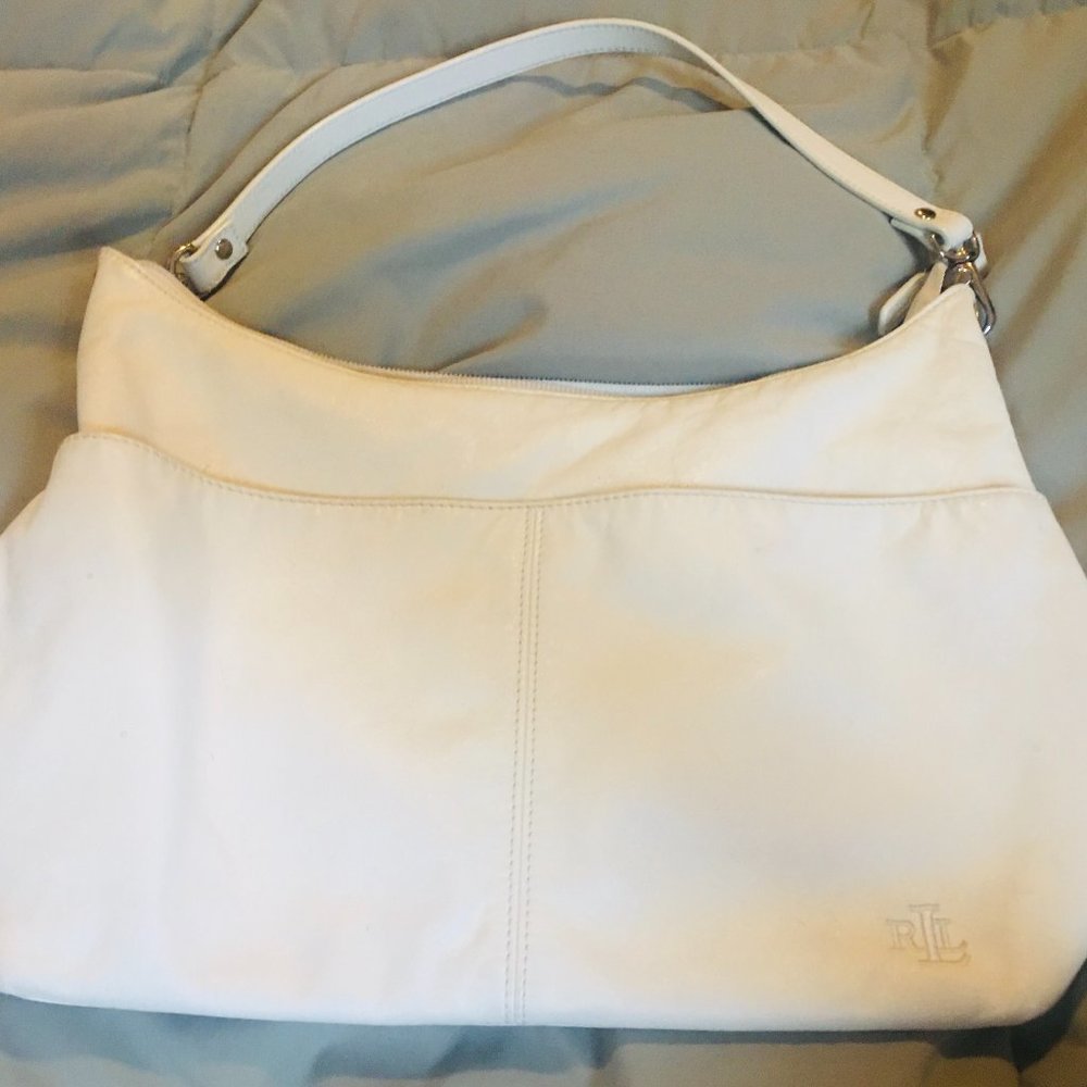 white leather purse